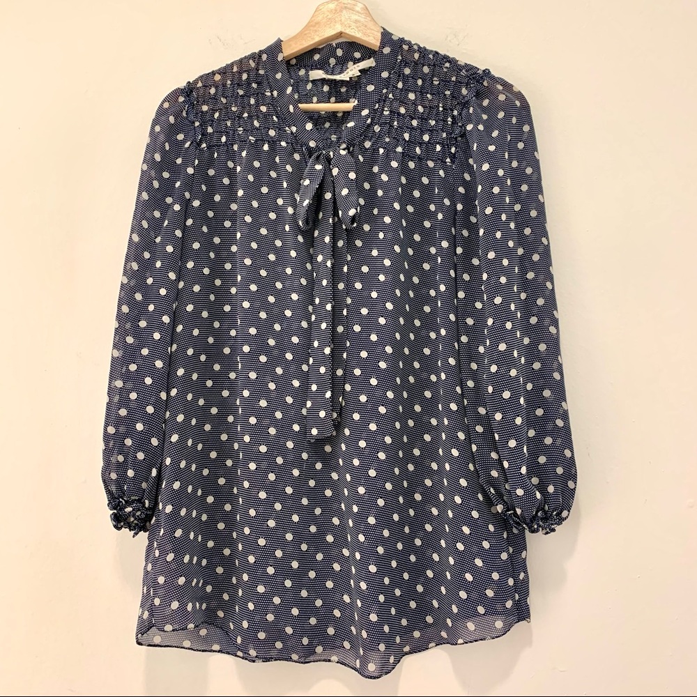 Max Studio Smocked Polka Dot Blouse Top